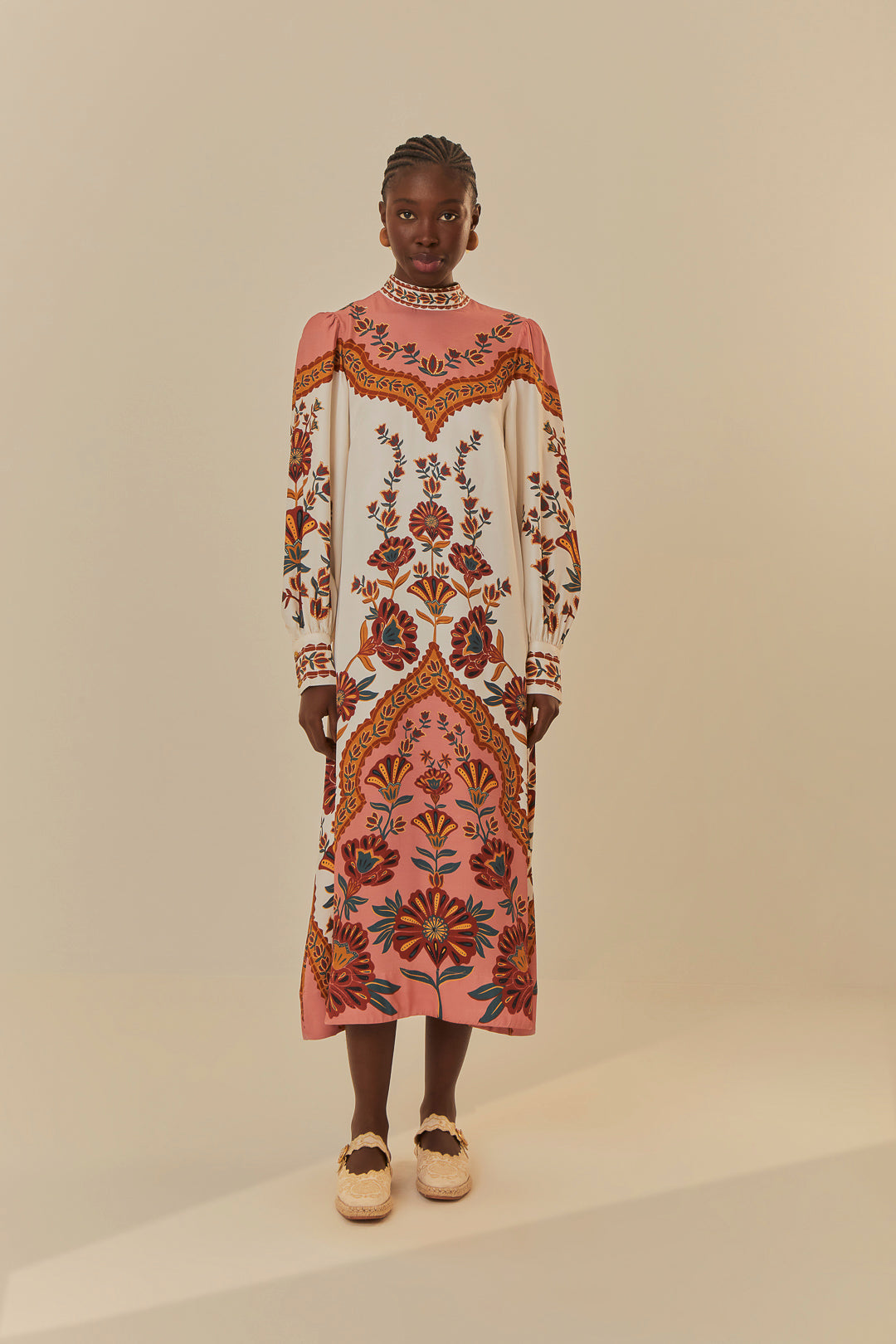 FARM Rio model wearing the Riad Cream Midi Dress