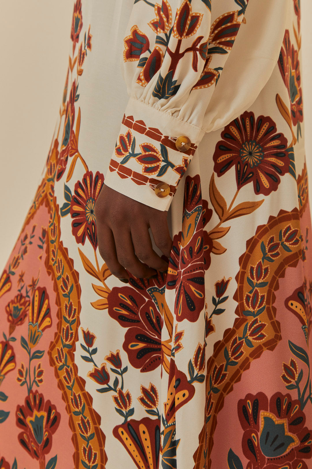 FARM Rio model wearing the Riad Cream Midi Dress