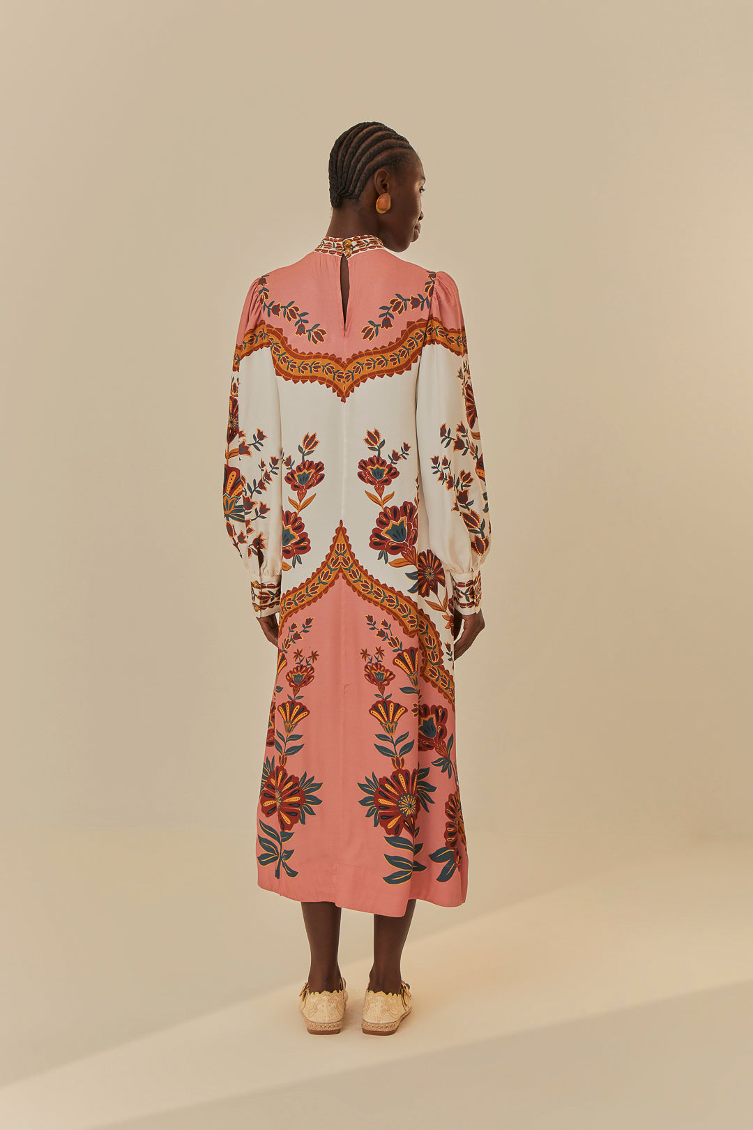 FARM Rio model wearing the Riad Cream Midi Dress