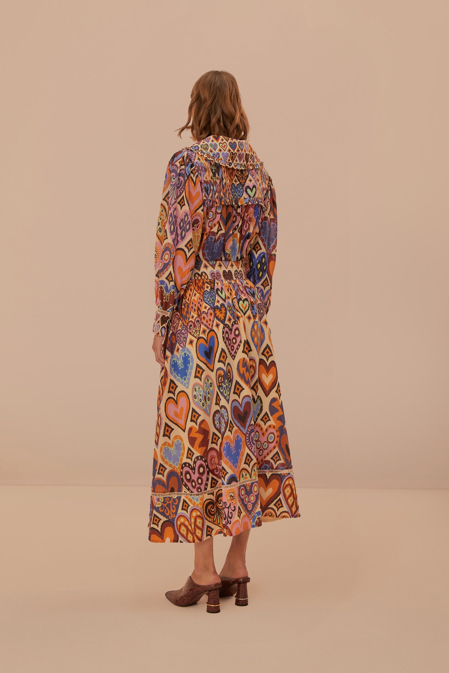 FARM Rio model wearing the Hearts Ikat Cream Midi Skirt