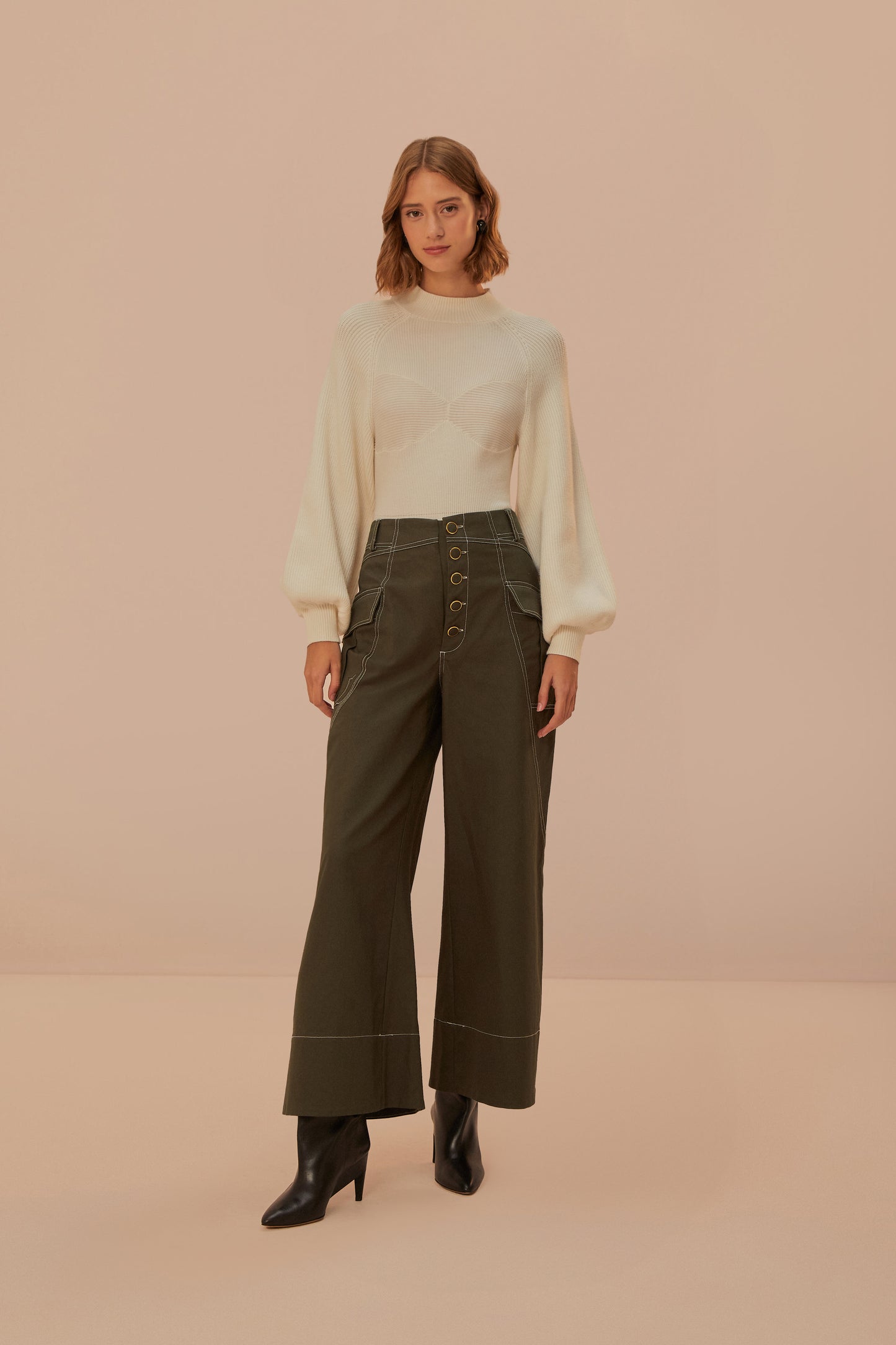Dark Green Low Waisted Pocket Pants