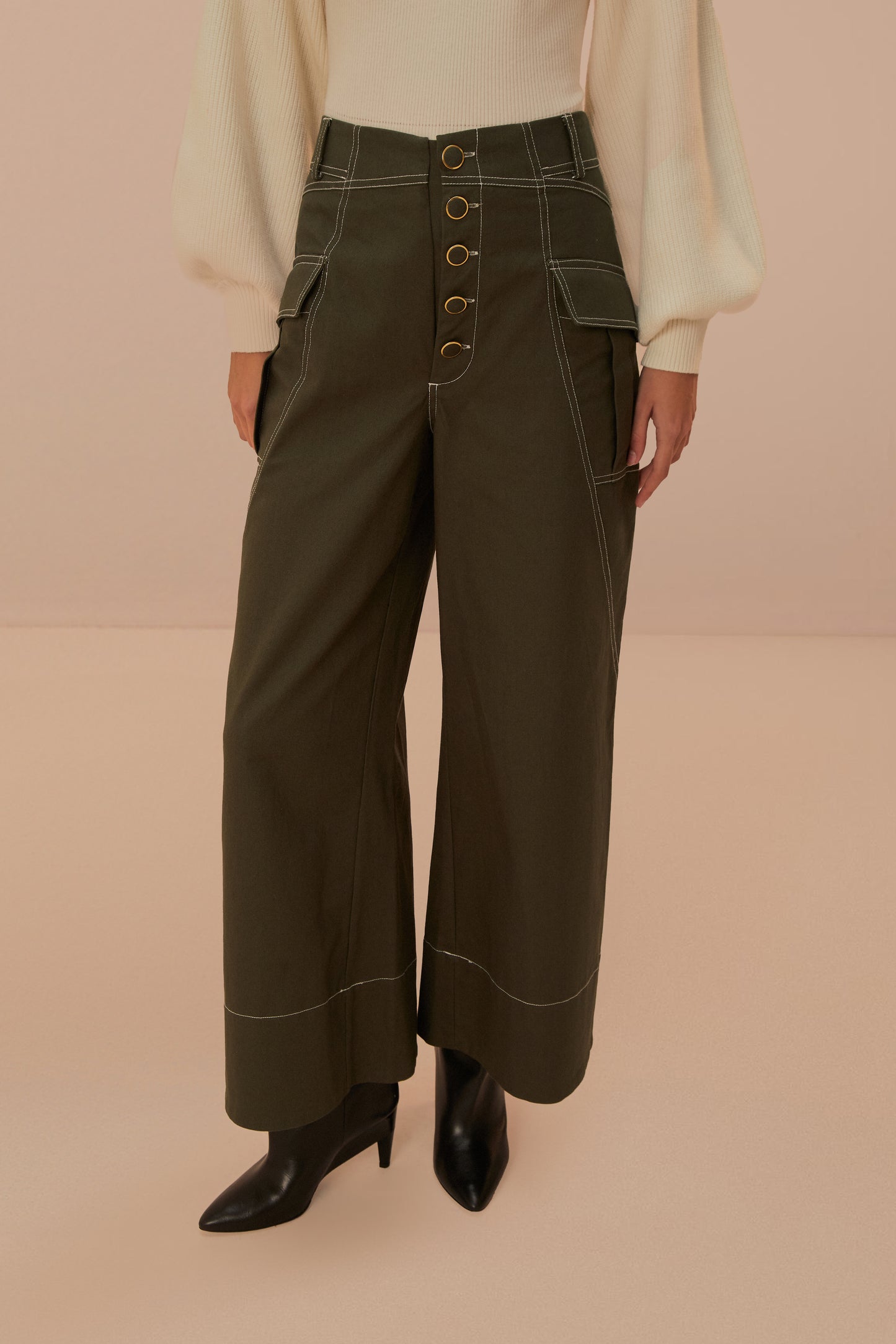Dark Green Low Waisted Pocket Pants