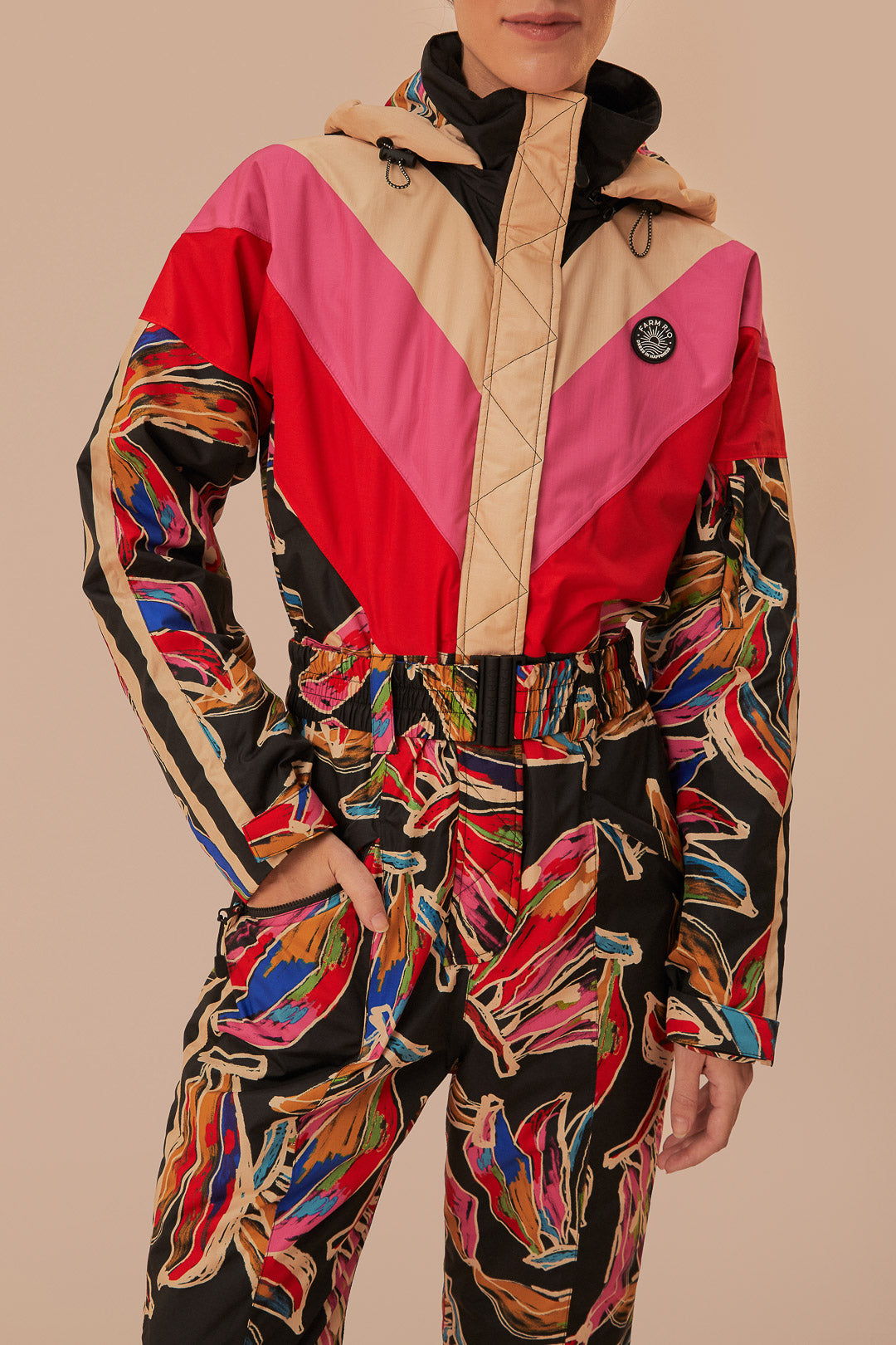 FARM Rio model wearing the Artsy Banana Ski Jumpsuit