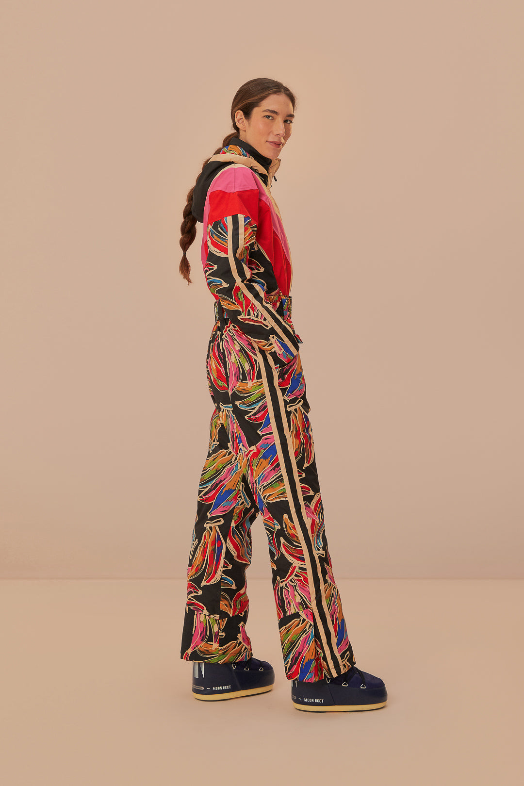 FARM Rio model wearing the Artsy Banana Ski Jumpsuit