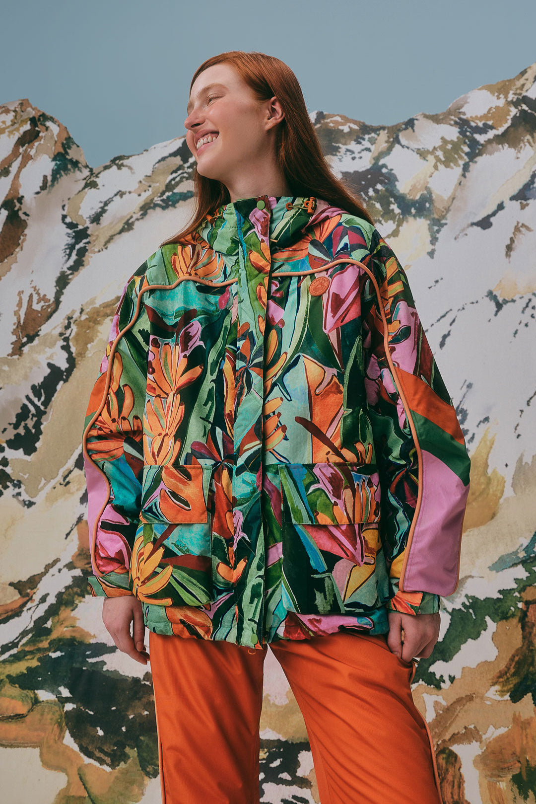 FARM Rio model wearing the Banana Leaves Ski Jacket