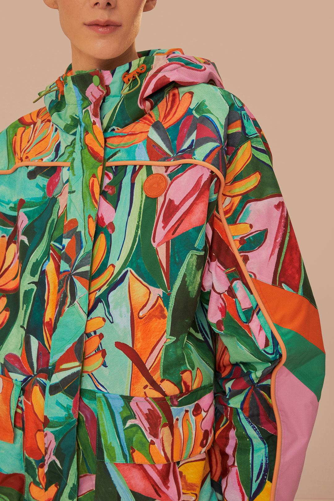 FARM Rio model wearing the Banana Leaves Ski Jacket