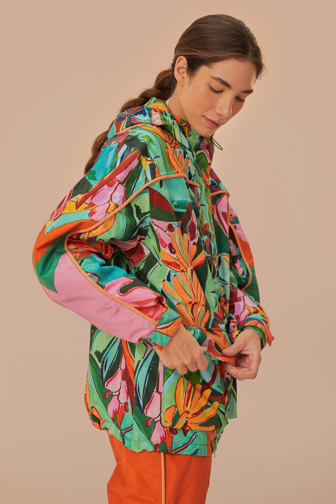 FARM Rio model wearing the Banana Leaves Ski Jacket
