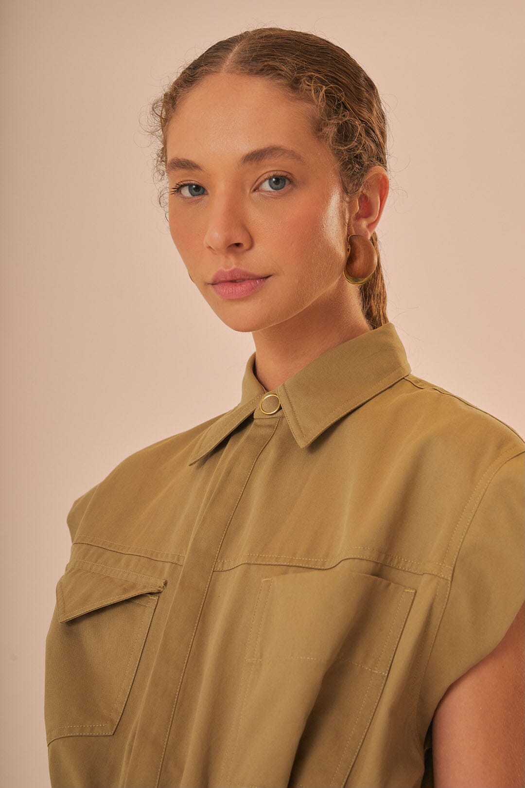 FARM Rio model wearing the Dark Green Utility Jumpsuit