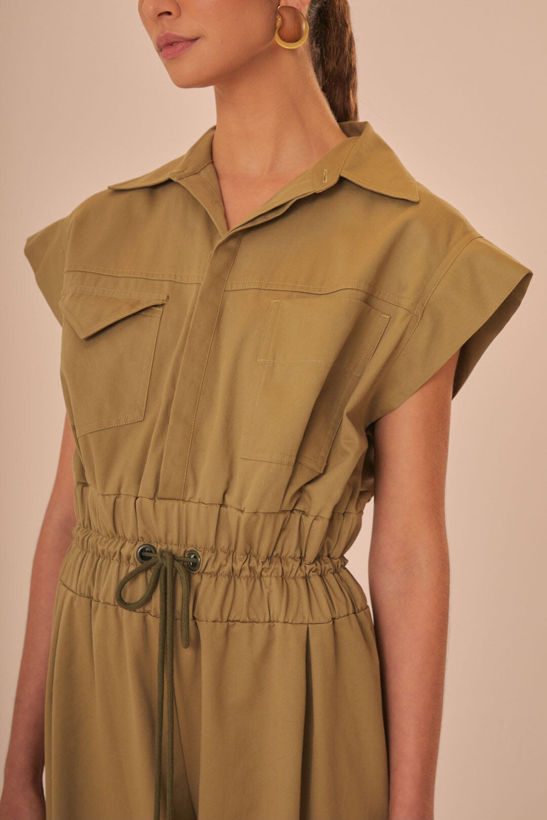 FARM Rio model wearing the Dark Green Utility Jumpsuit