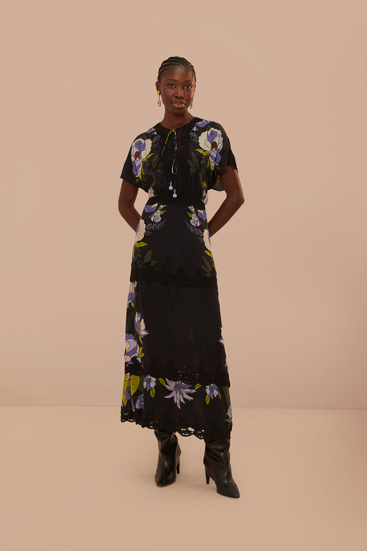 Soft Garden Black Laces Short Sleeve Maxi Dress