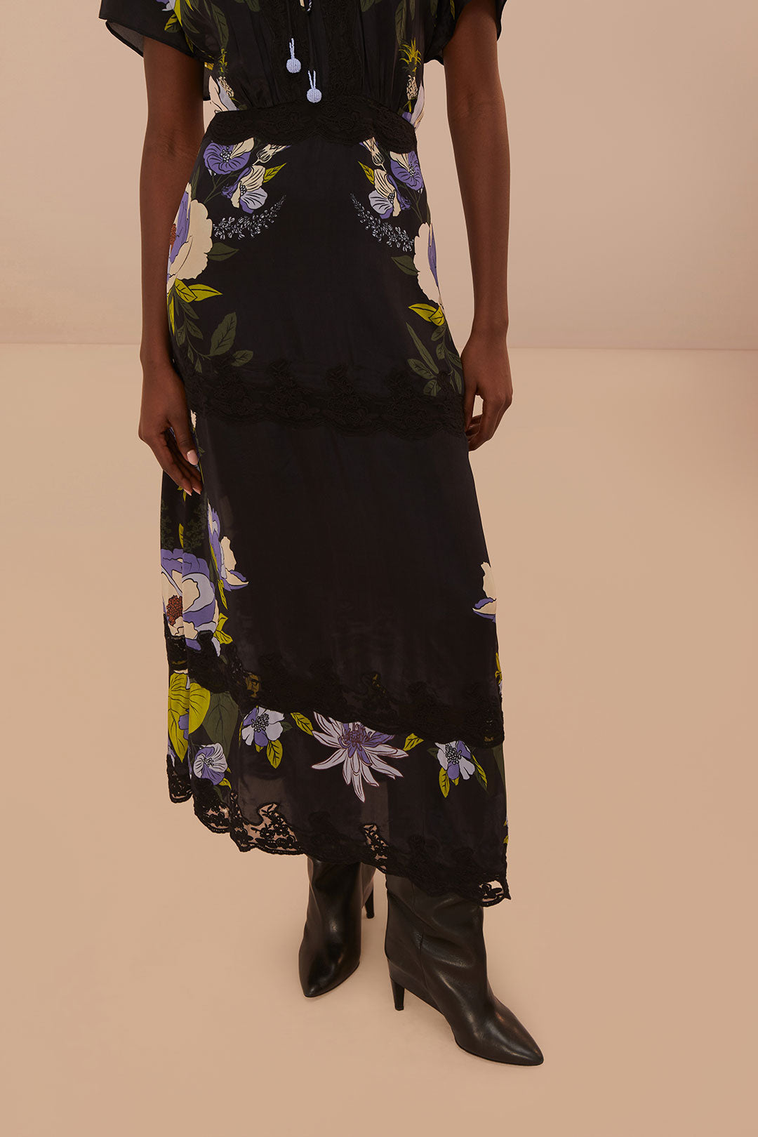 Soft Garden Black Laces Short Sleeve Maxi Dress