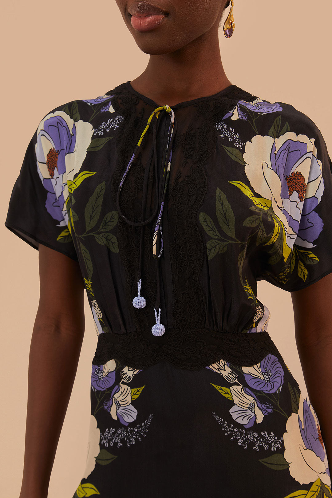 Soft Garden Black Laces Short Sleeve Maxi Dress