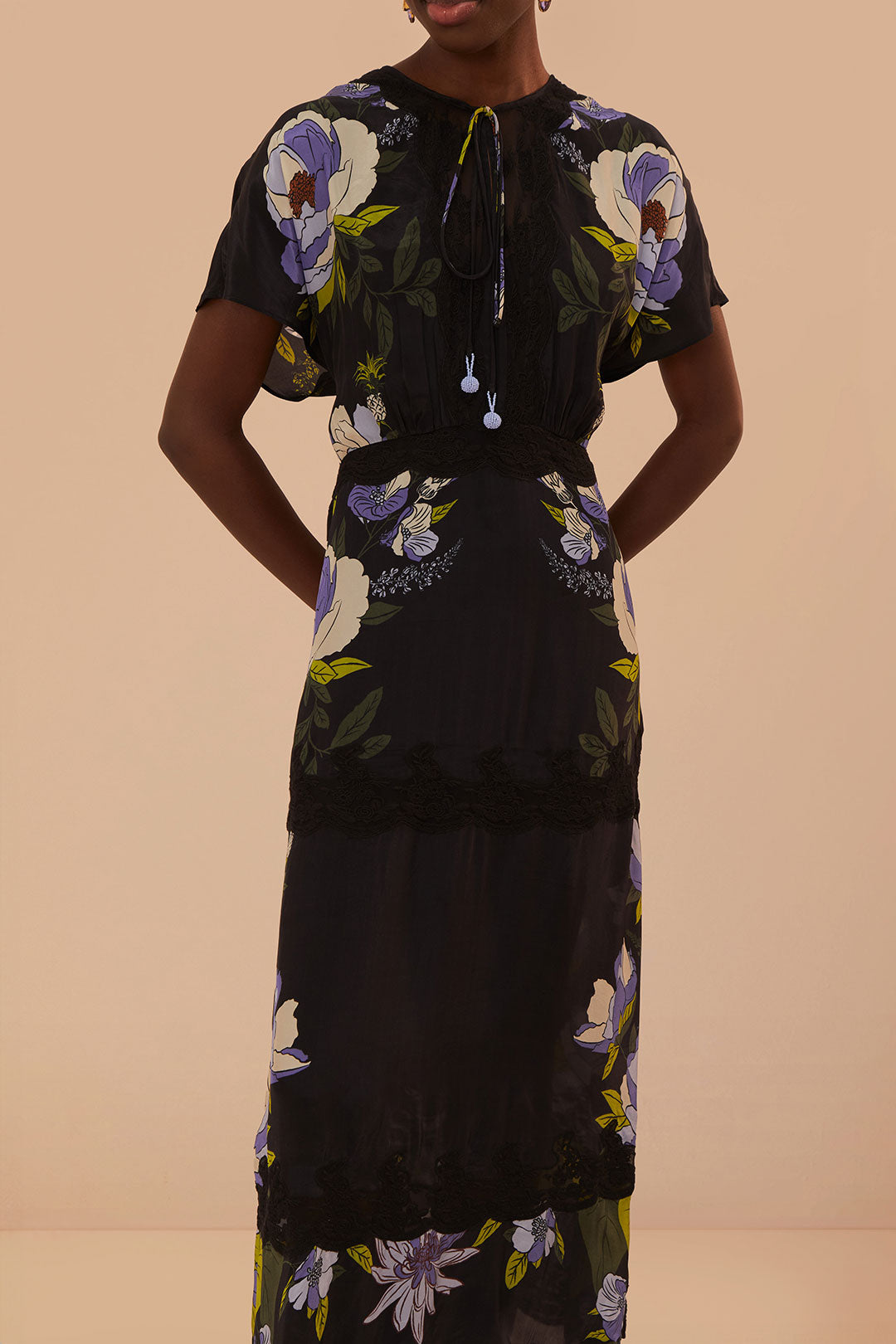 Soft Garden Black Laces Short Sleeve Maxi Dress