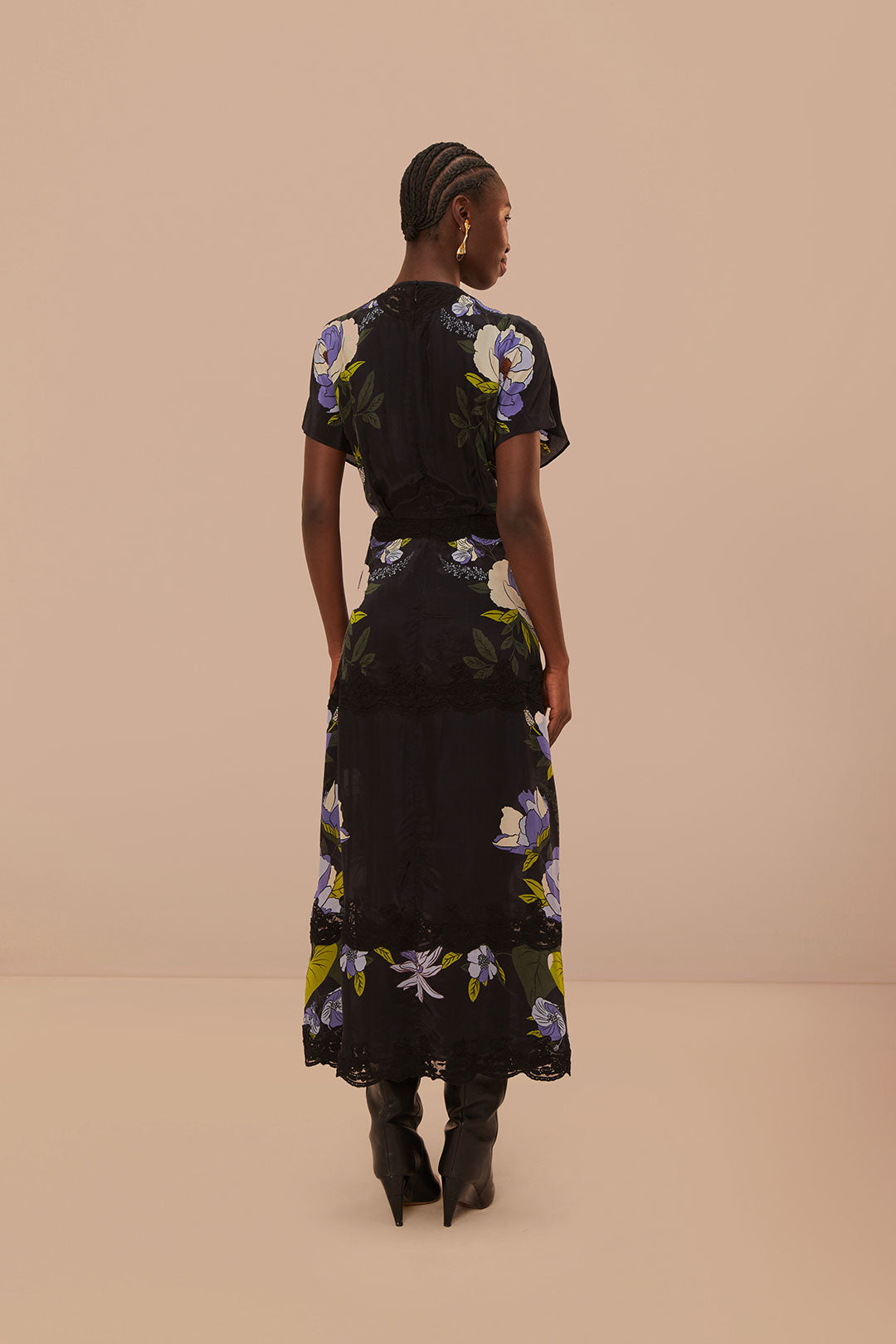 Soft Garden Black Laces Short Sleeve Maxi Dress