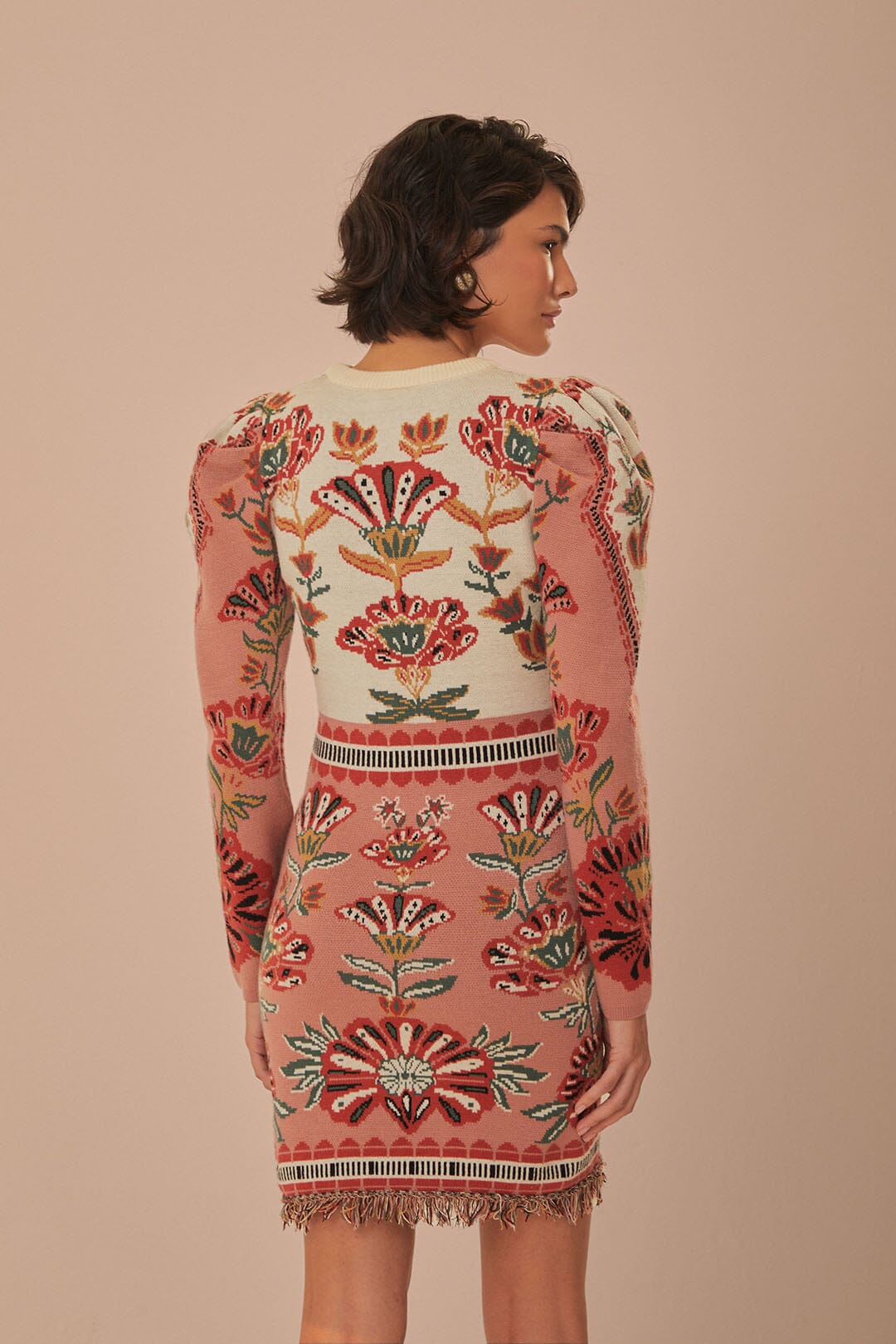 FARM Rio model wearing the Riad Cream Knit Dress