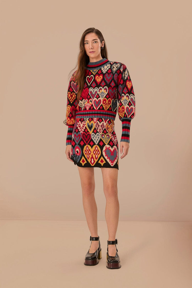 FARM Rio model wearing the Black Hearts Ikat Knit Sweater