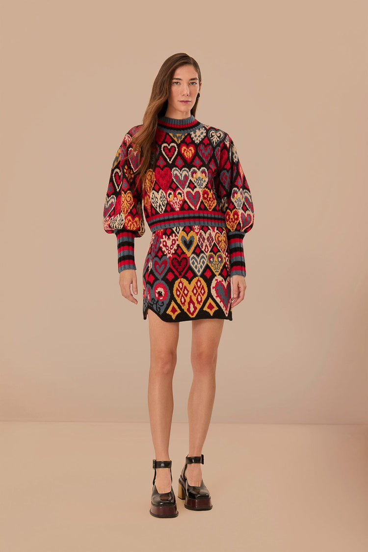 FARM Rio model wearing the Hearts Ikat Knit Skirt