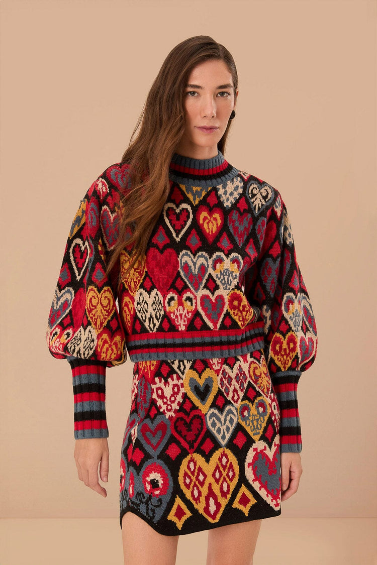 FARM Rio model wearing the Hearts Ikat Knit Skirt