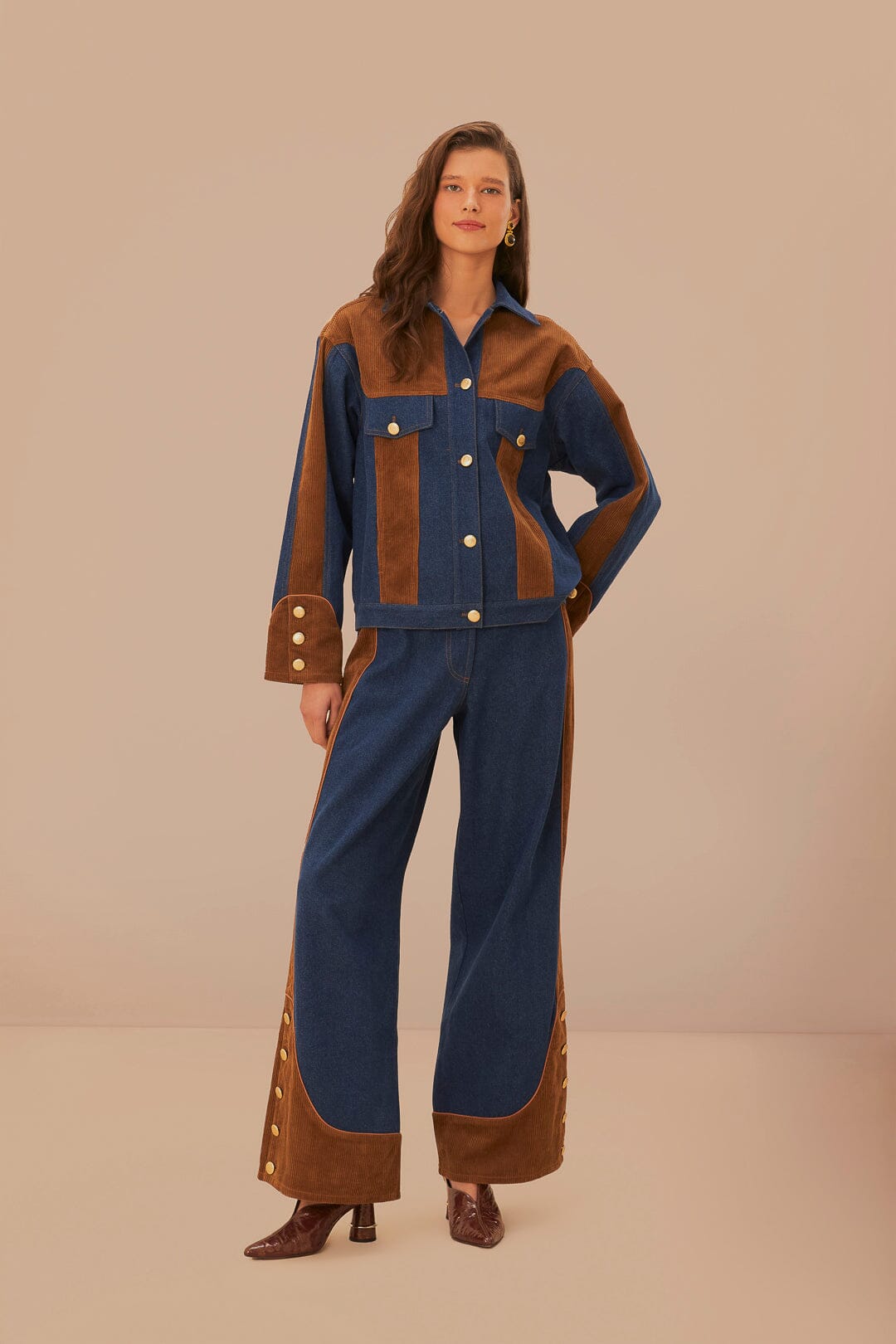FARM Rio model wearing the Western Denim Wide Pants Low Waisted