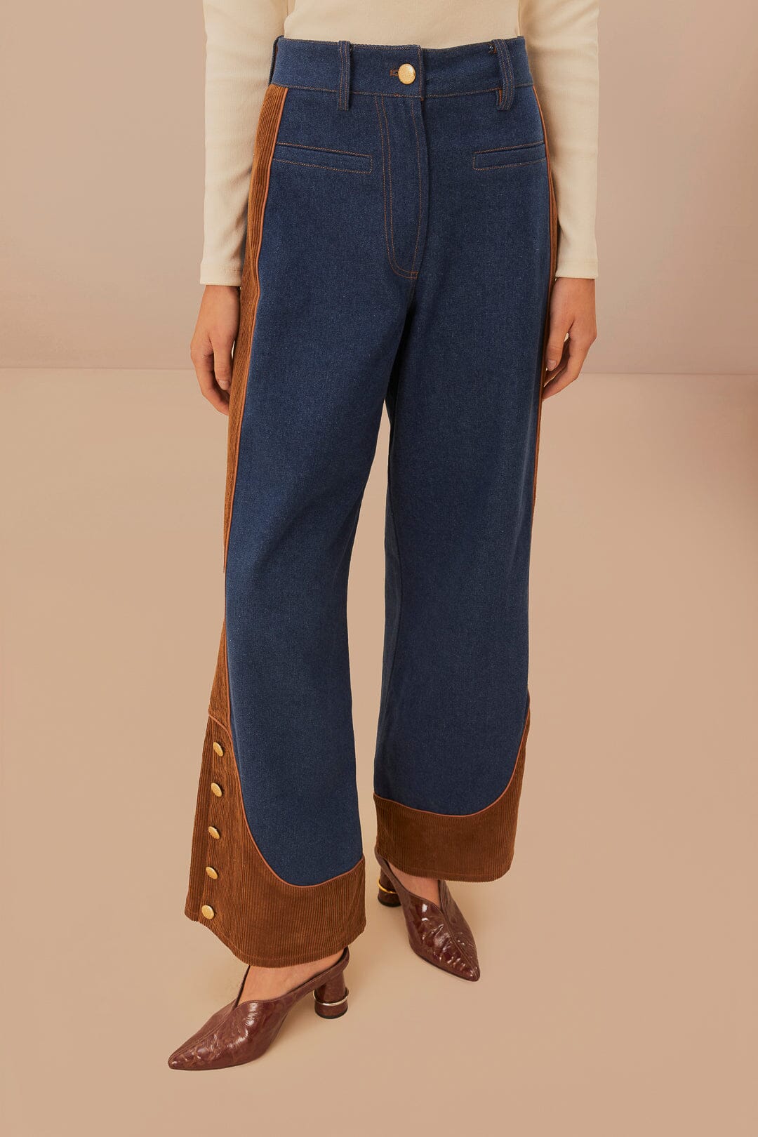 FARM Rio model wearing the Western Denim Wide Pants Low Waisted