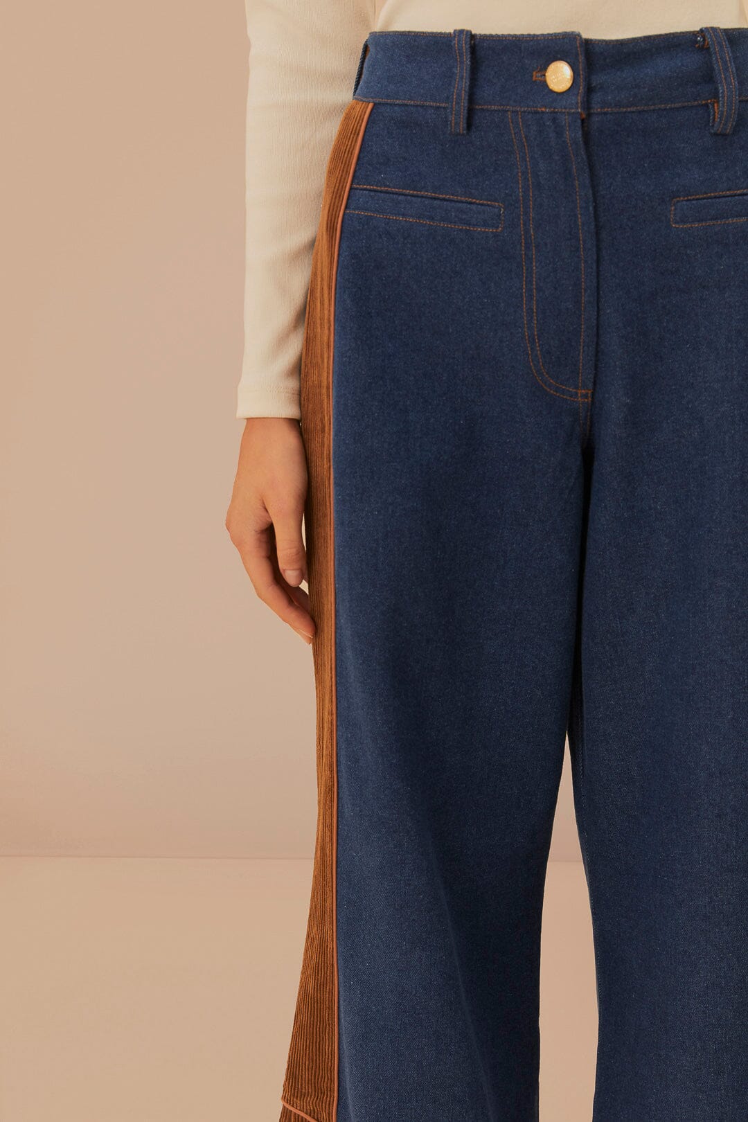 FARM Rio model wearing the Western Denim Wide Pants Low Waisted