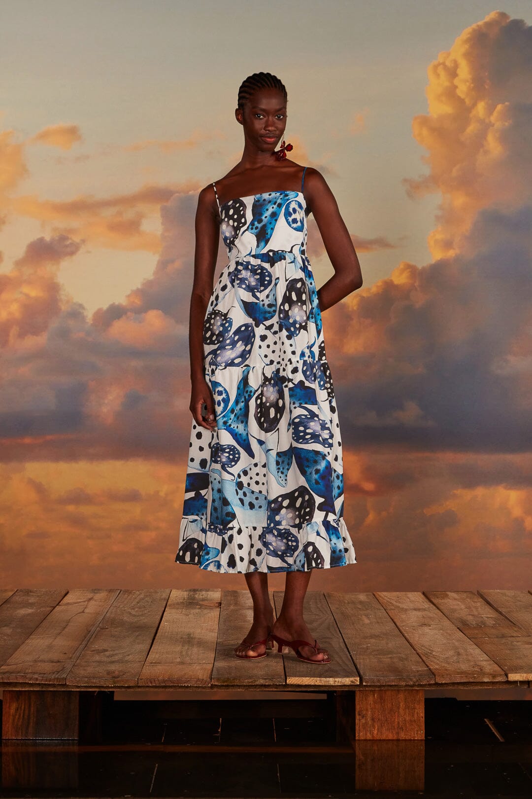 FARM Rio model wearing the Mantas Off-White Maxi Dress