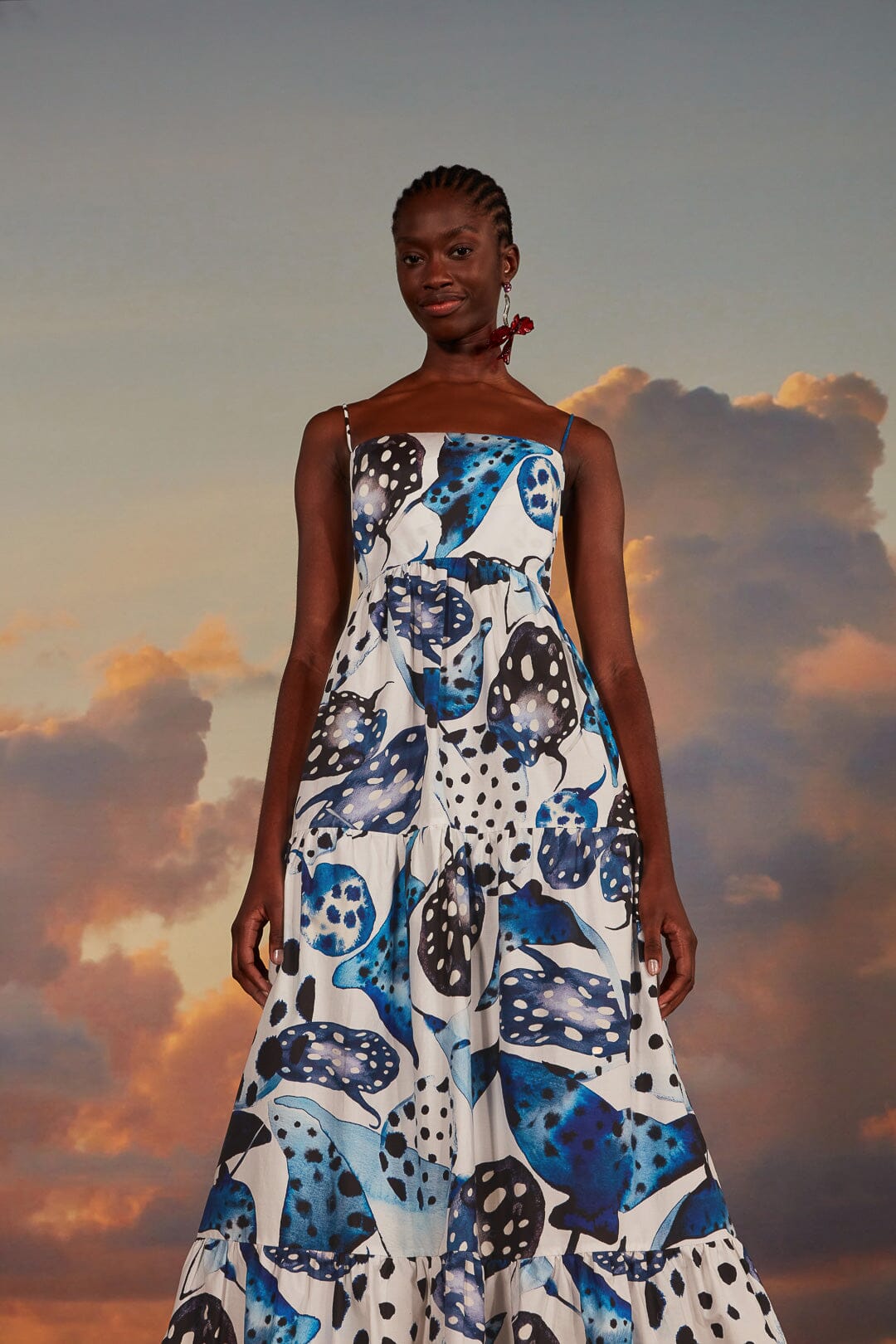 FARM Rio model wearing the Mantas Off-White Maxi Dress