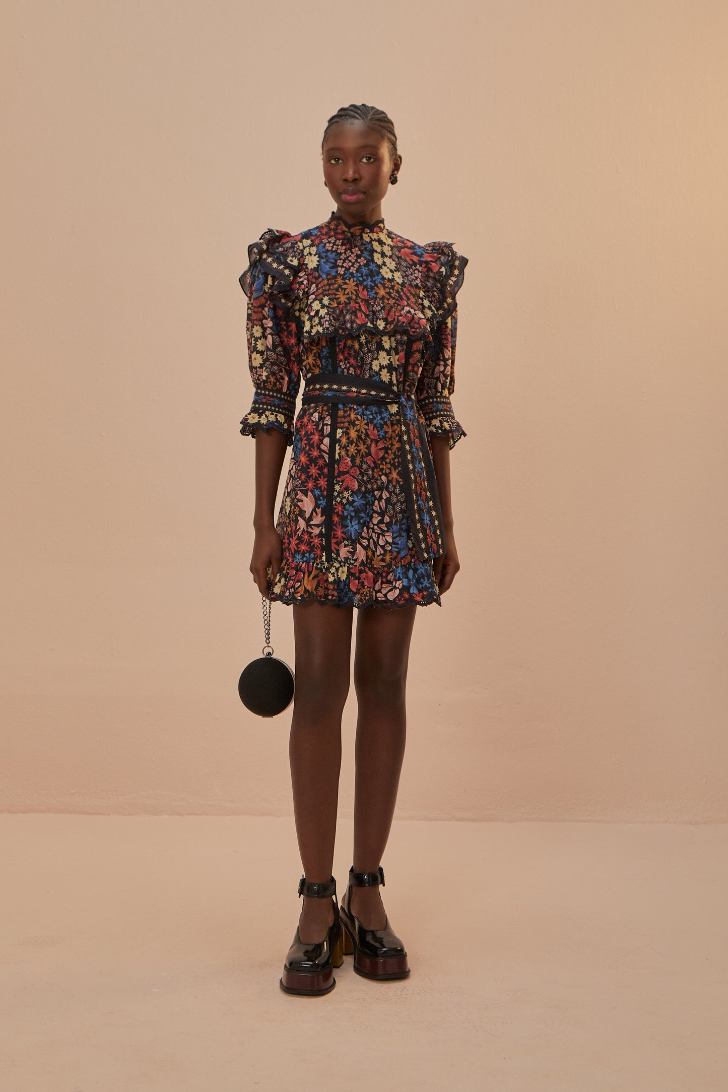 FARM Rio model wearing the Jujus Garden Black Mini Dress