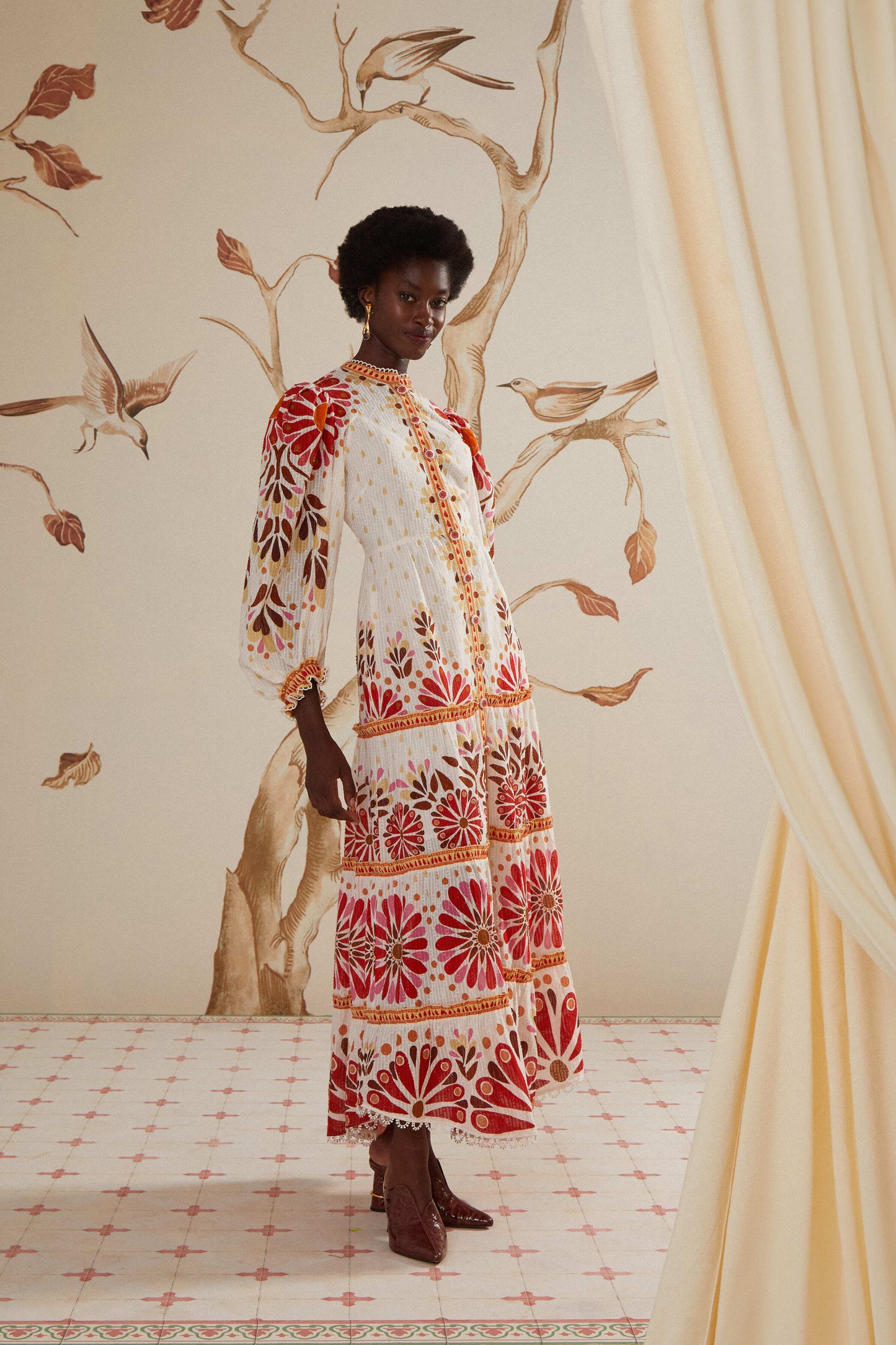 Ainika Flowers Off-White Maxi Dress