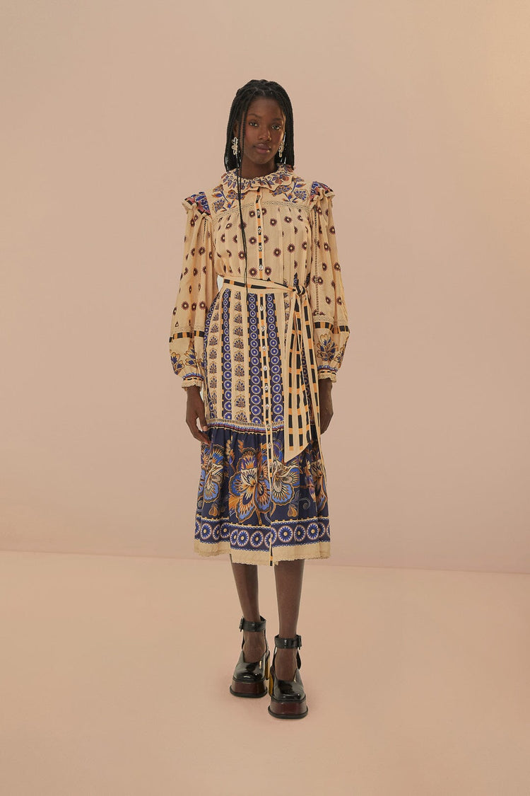 FARM Rio model wearing the Ainika Maxi Floral Cream Midi Dress