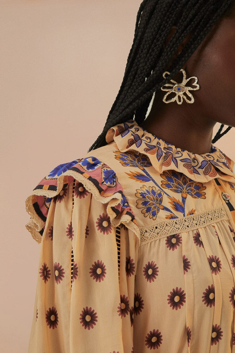 FARM Rio model wearing the Ainika Maxi Floral Cream Midi Dress