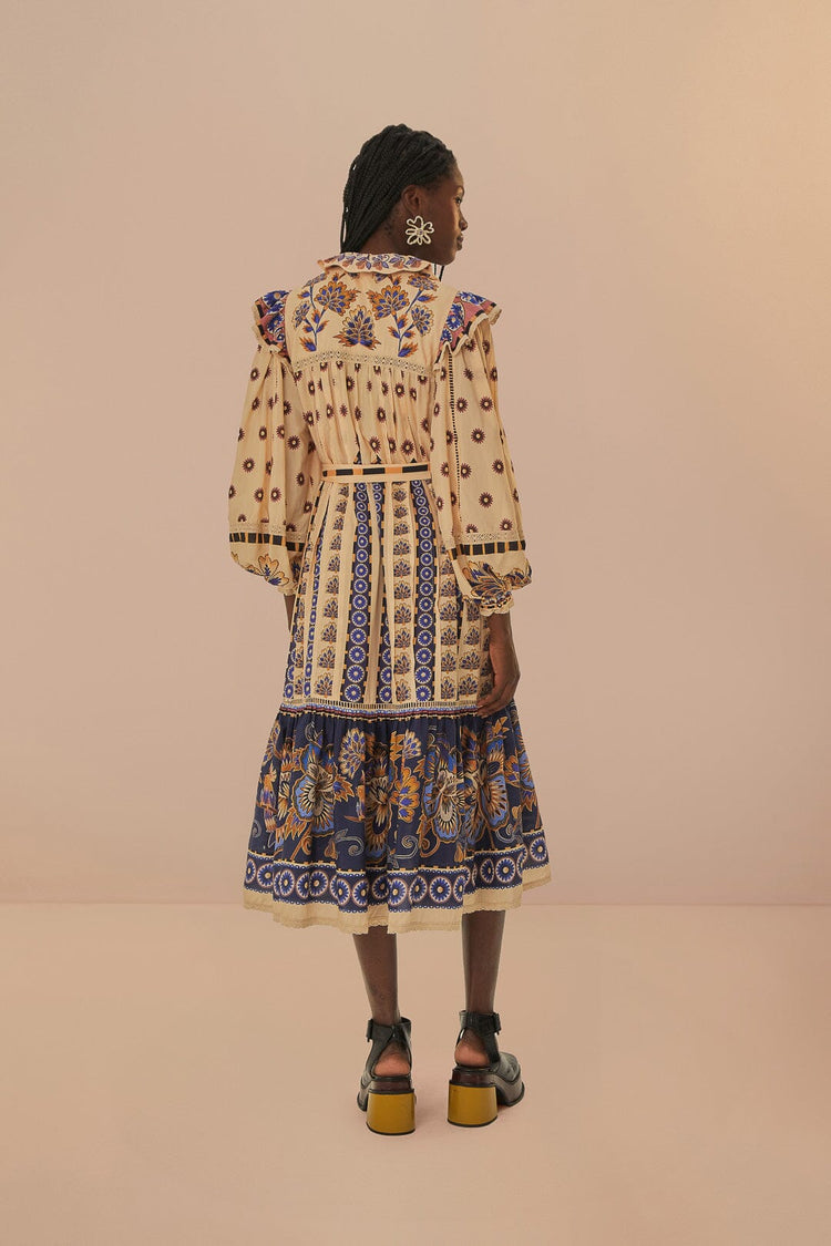 FARM Rio model wearing the Ainika Maxi Floral Cream Midi Dress