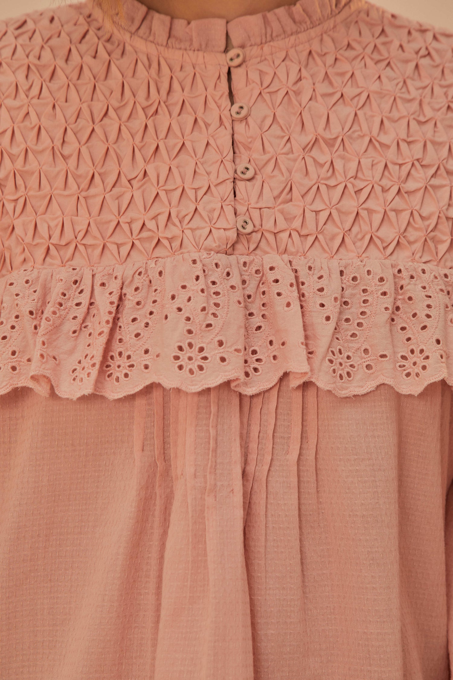 FARM Rio model wearing the Rose Honeycomb Blouse