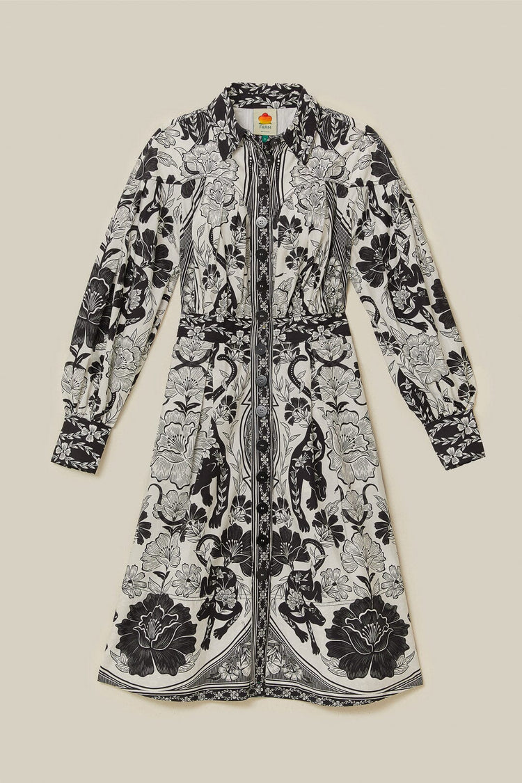 Flower Leopards Off-White Collarneck Midi Dress