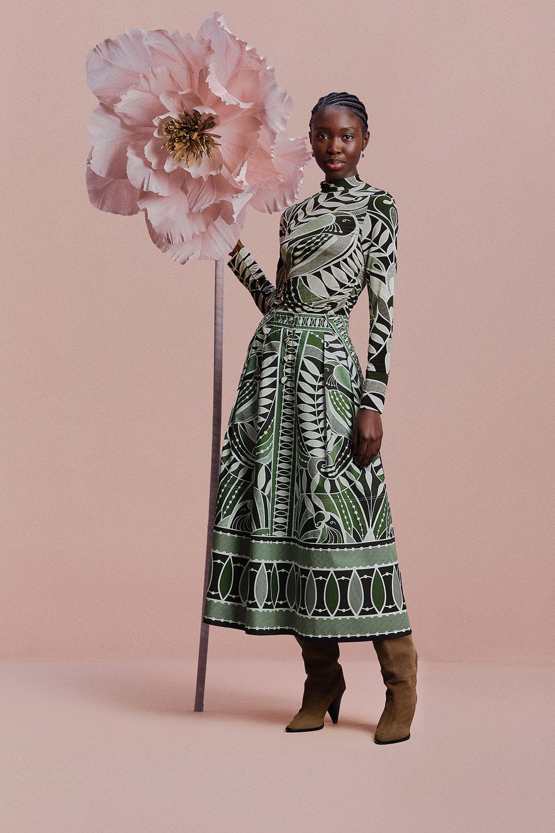 Lace Nature Black Maxi Flared Skirt