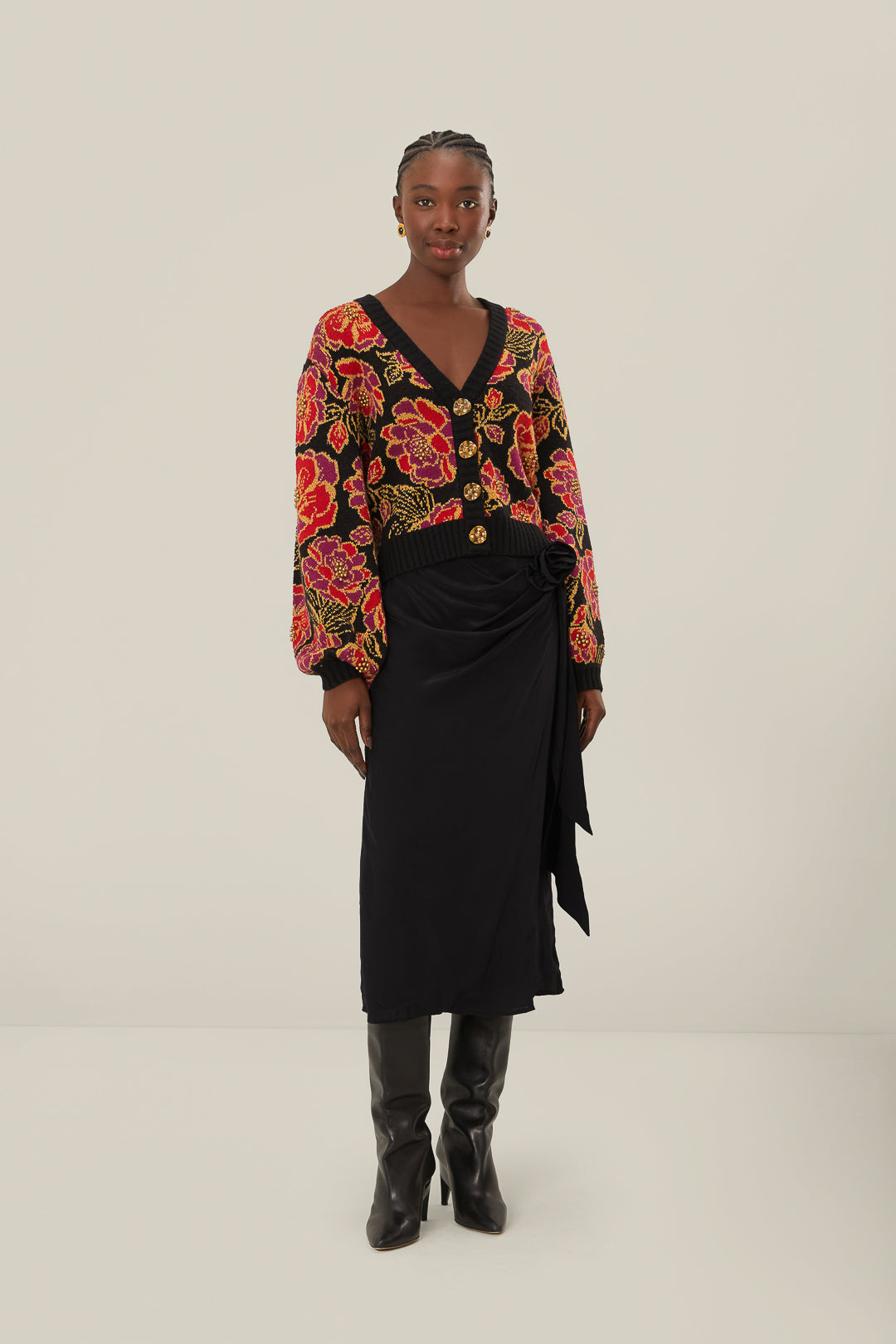 FARM Rio model wearing the Black Midi Skirt