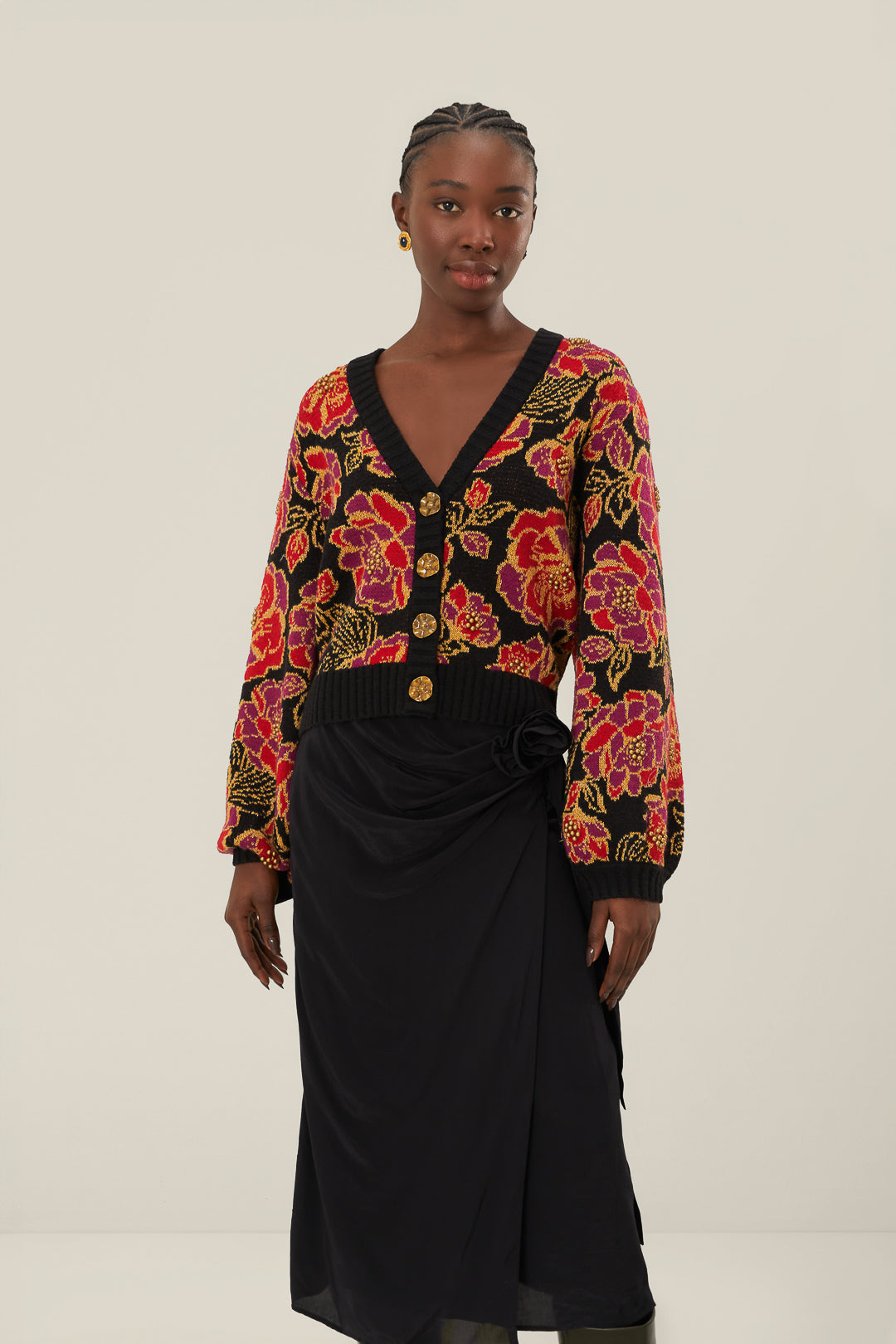 FARM Rio model wearing the Black Midi Skirt