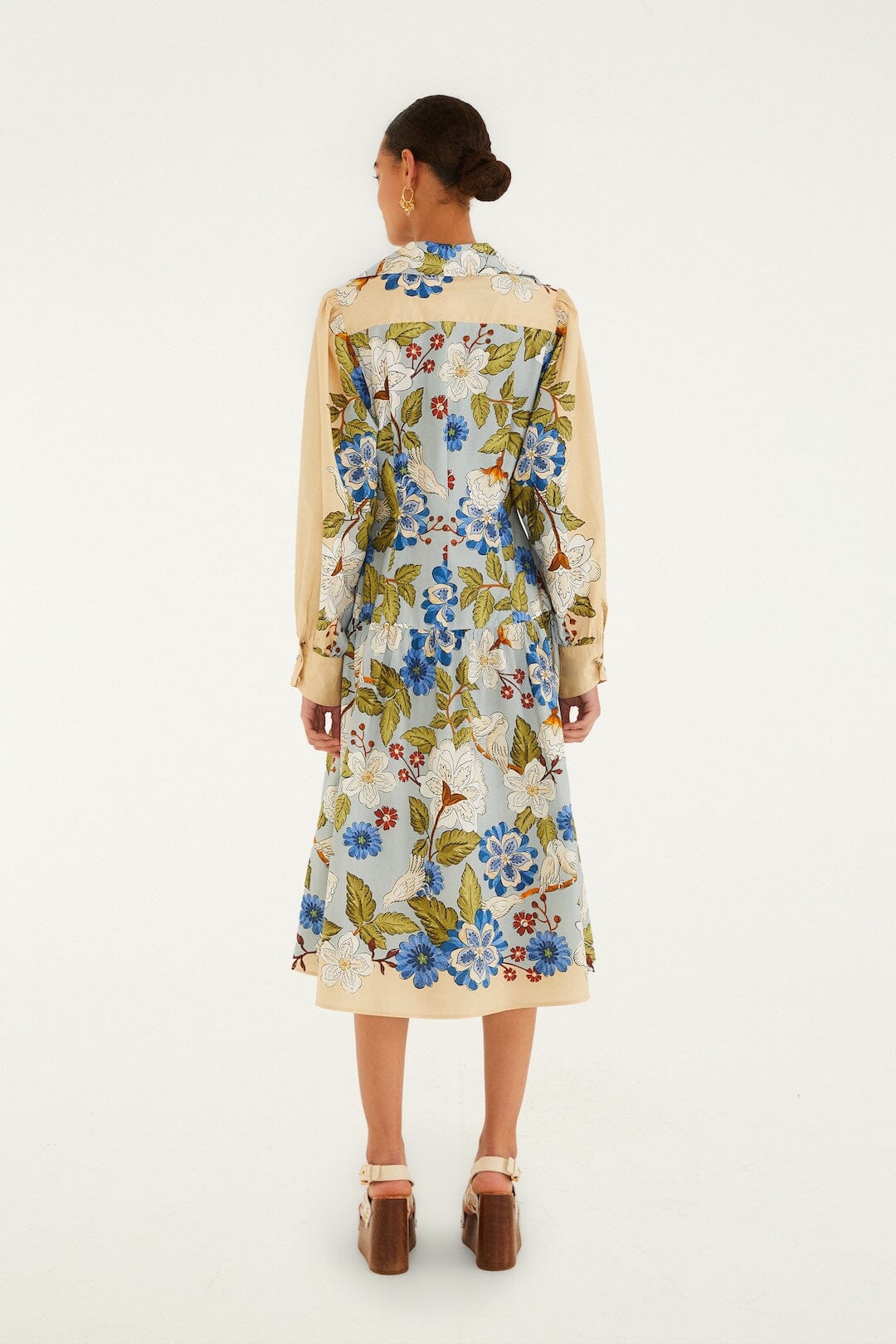 Garden Scarf Blue Long Sleeve Midi Dress