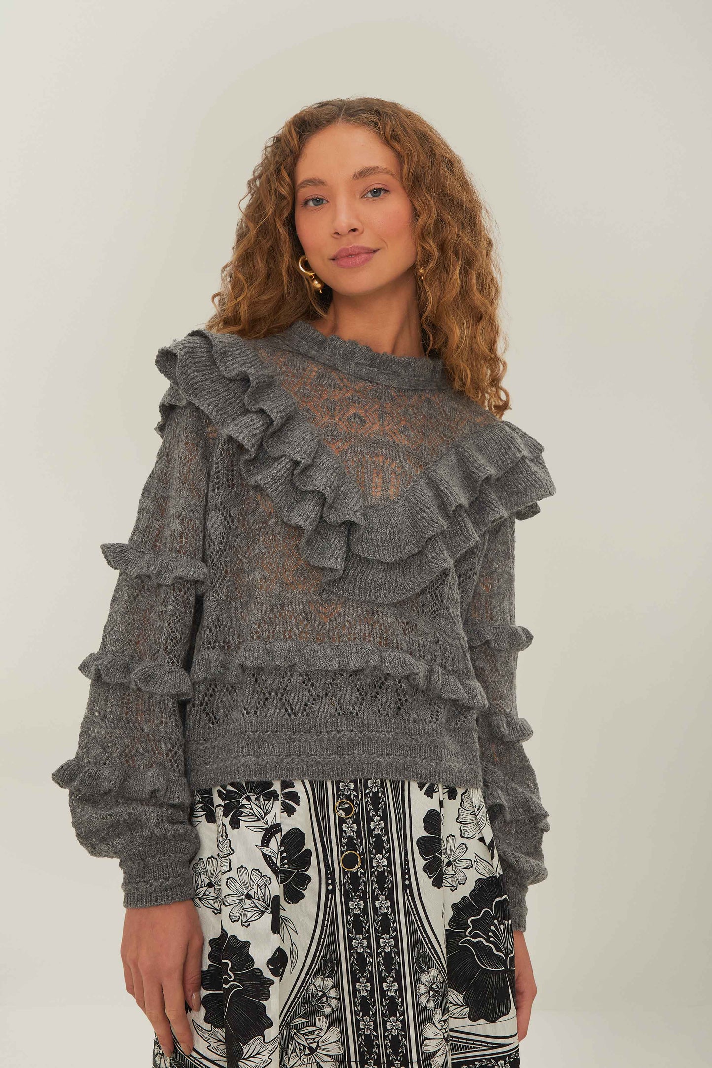 FARM Rio model wearing the Ruffles Knit Sweater