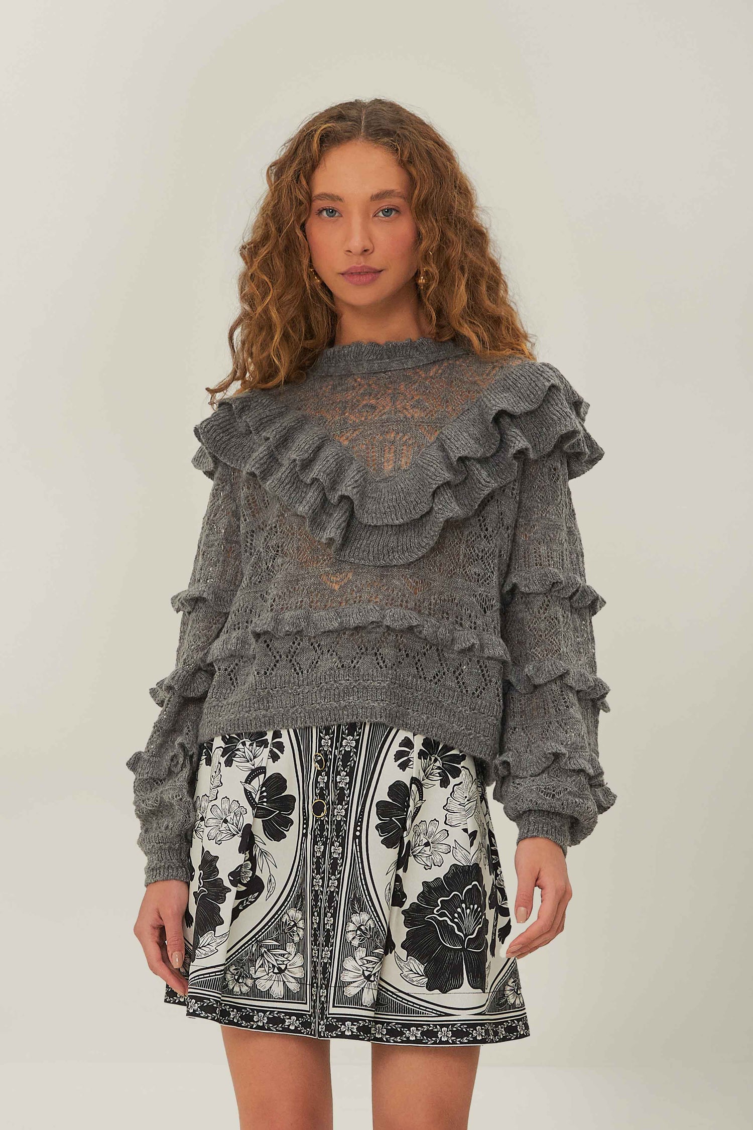 FARM Rio model wearing the Ruffles Knit Sweater