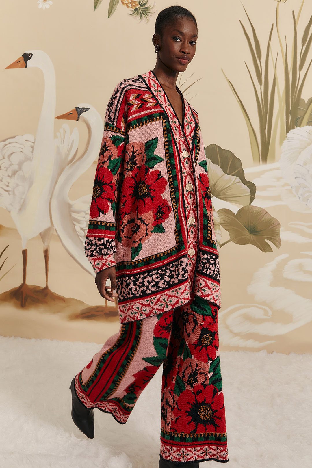 FARM Rio model wearing the Flower Tapestry Knit Pants