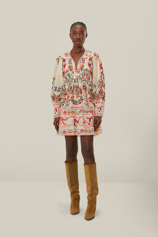 Cashew Mandala Cream Mini Dress