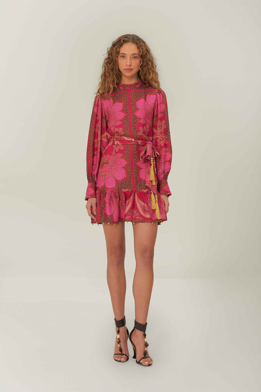 Floral Glam Scarf Pink Mini Dress