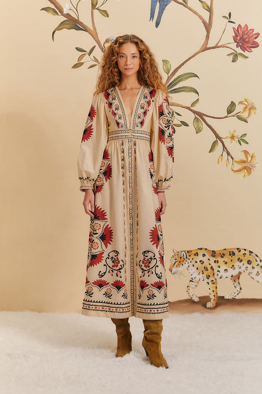 Cashew Mandala Cream Maxi Dress