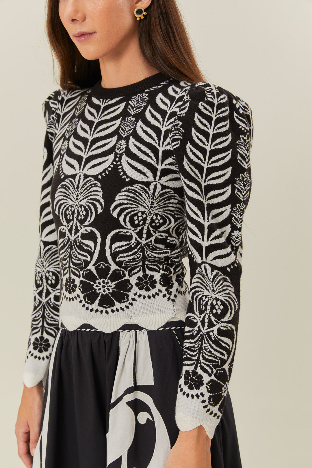 FARM Rio model wearing the Ainika Tropical Splendor Knit Blouse