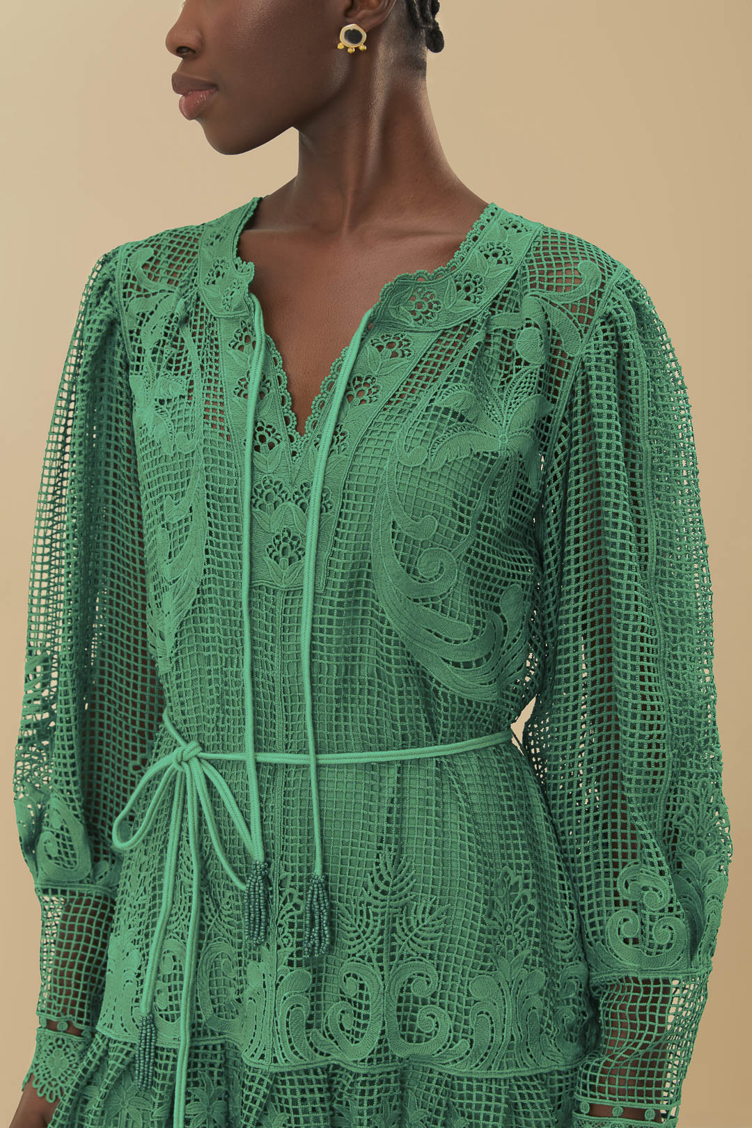 Tropical Flight Green Guipure Mini Dress