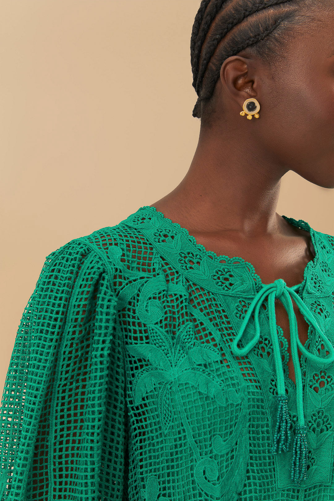 Tropical Flight Green Guipure Mini Dress