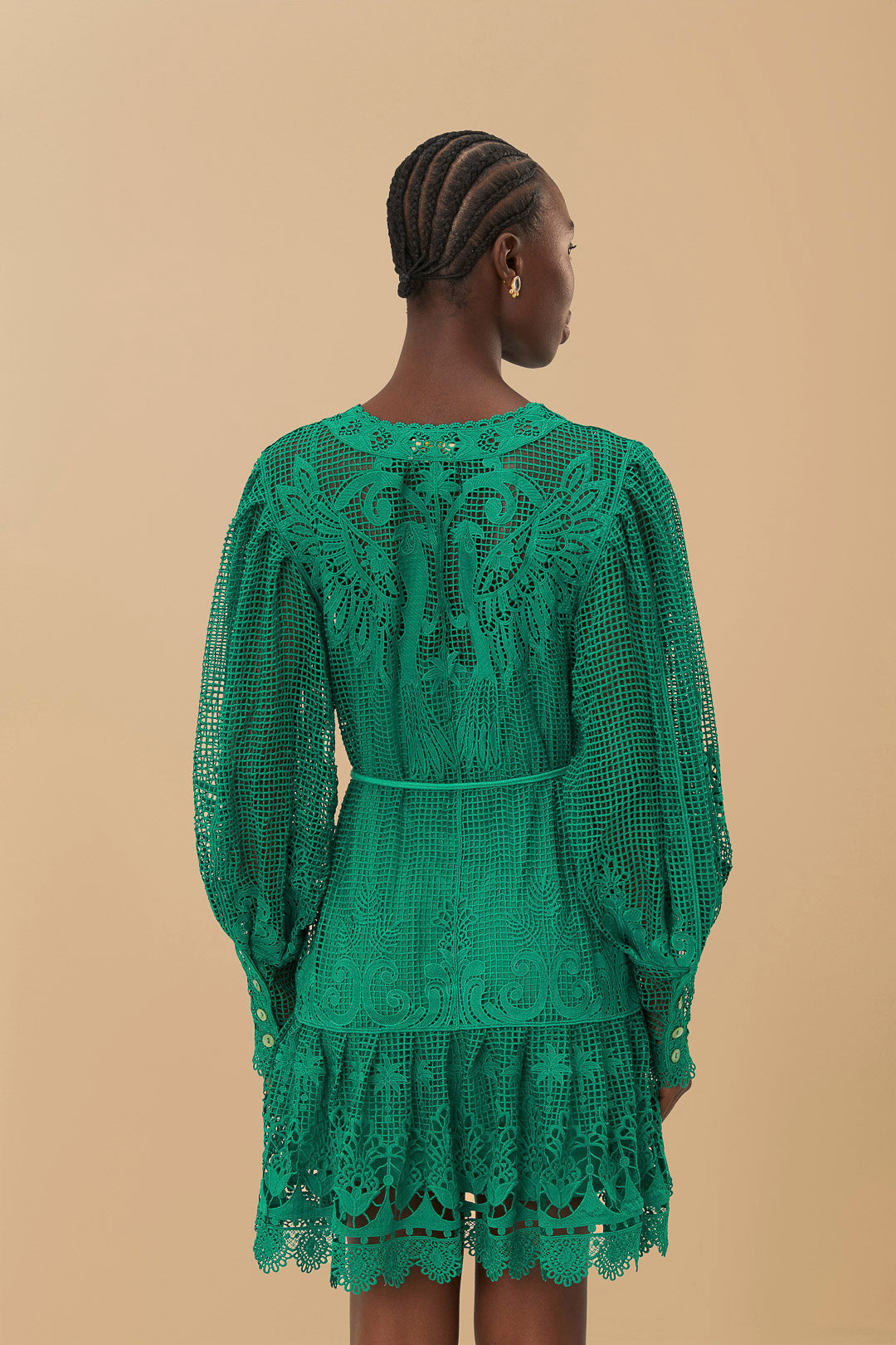 Tropical Flight Green Guipure Mini Dress