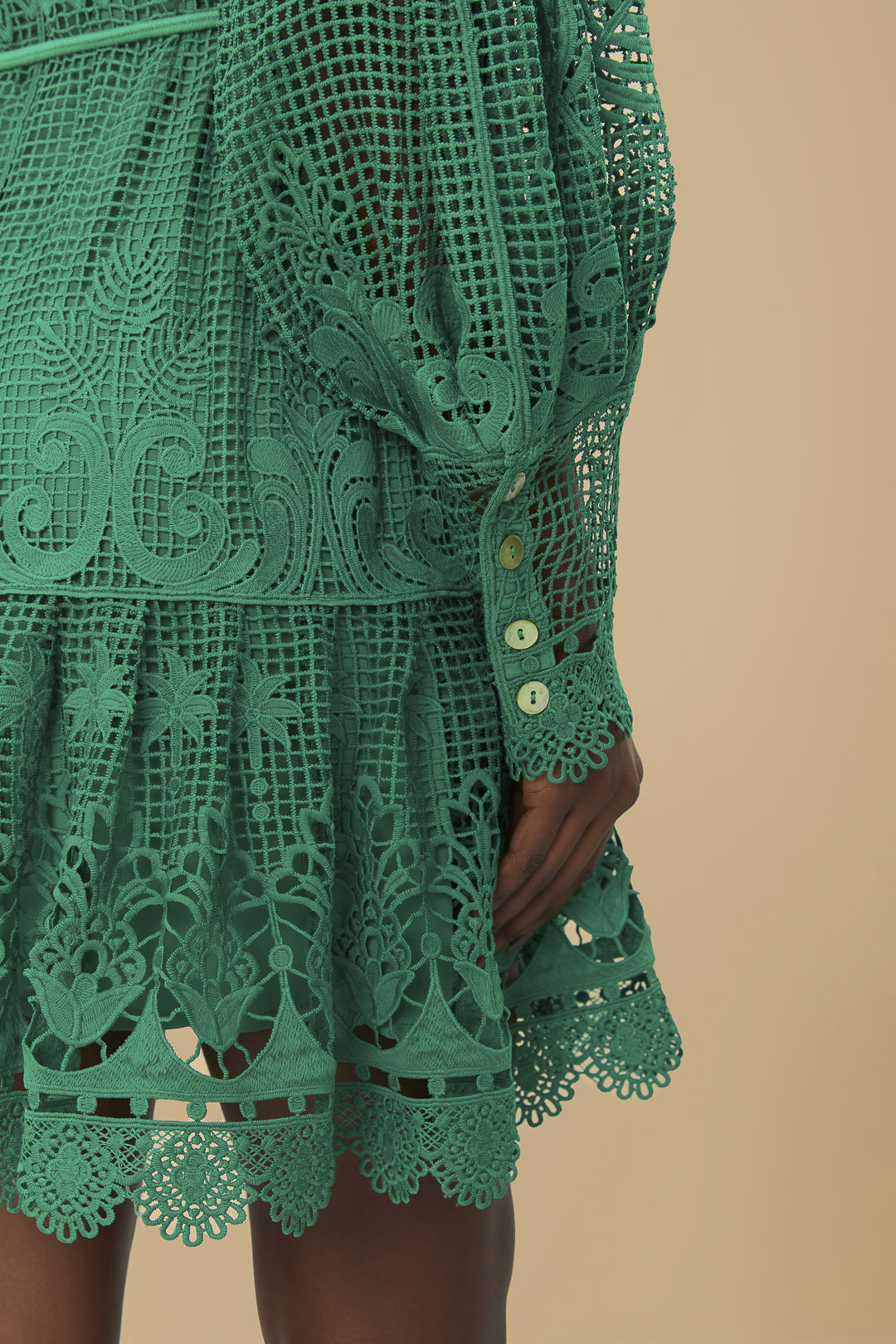 Tropical Flight Green Guipure Mini Dress