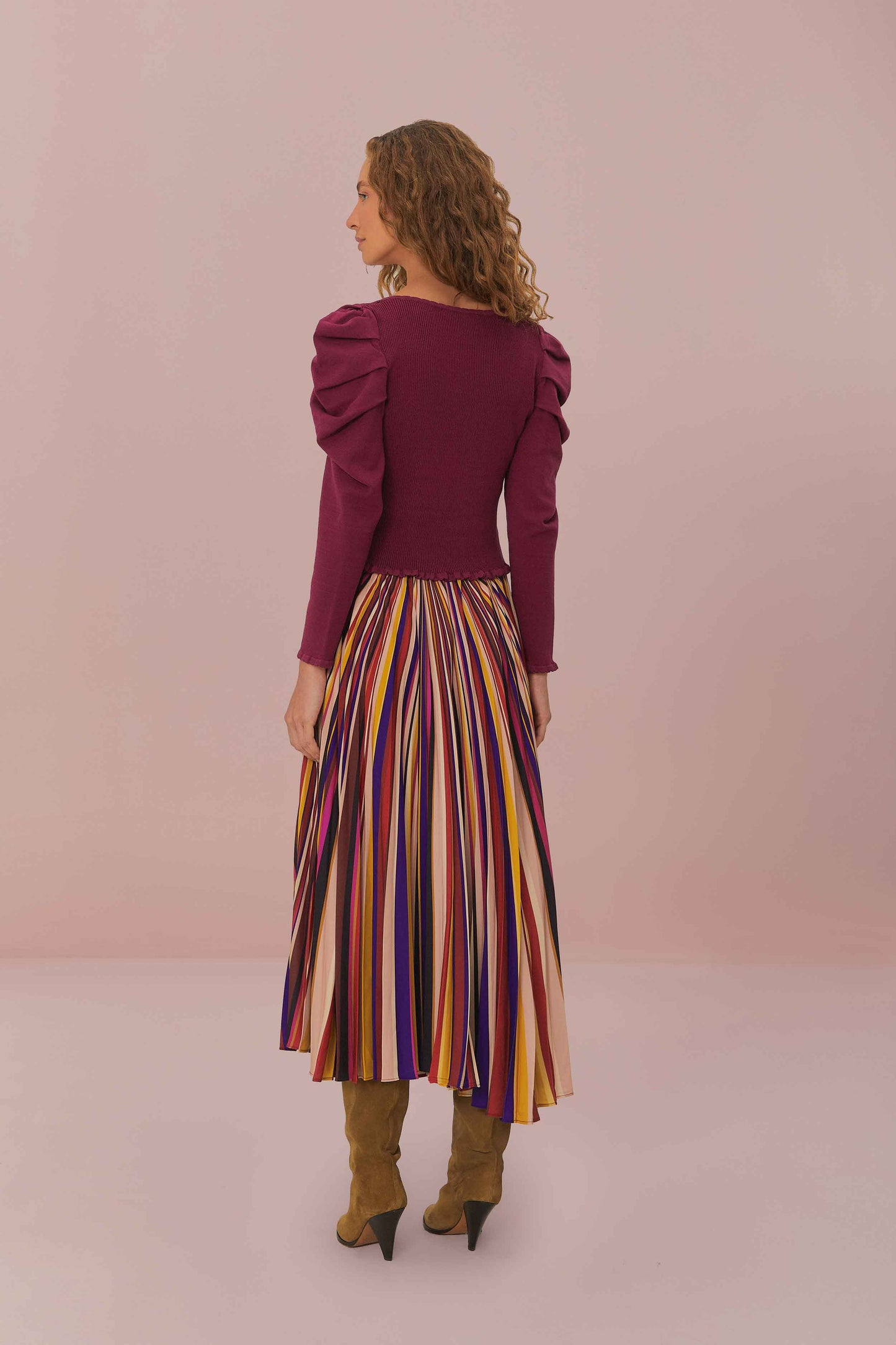 FARM Rio model wearing the Multicolor Diagonal Stripes Pleated Maxi Skirt